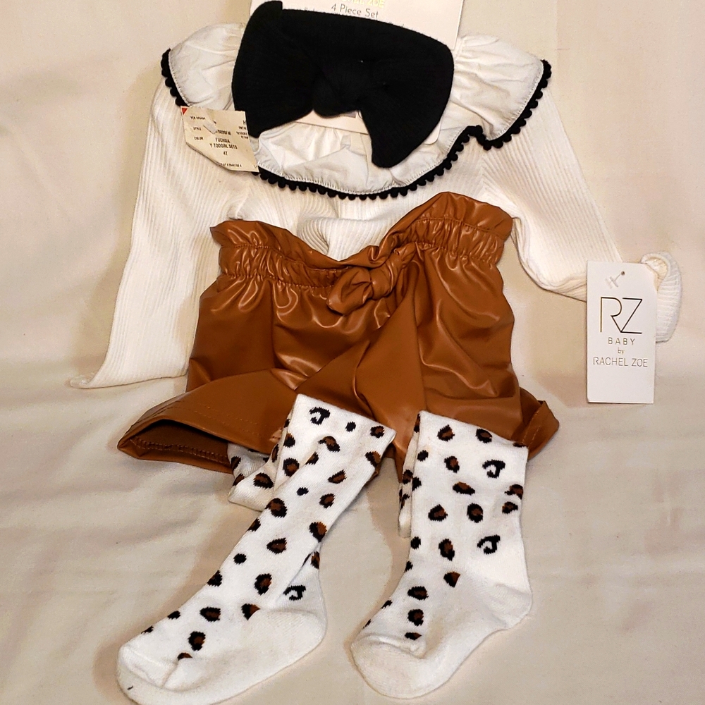 4 piece outfit cheetah print  size 4 toddler girl .